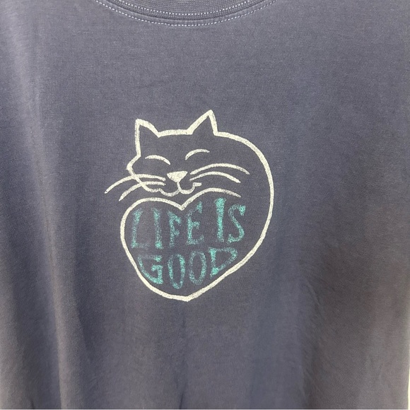 Life is Good Women’s Blue/Gray Classic Fit Crusher Tee with Kitty Cat, Size M - Picture 2 of 7